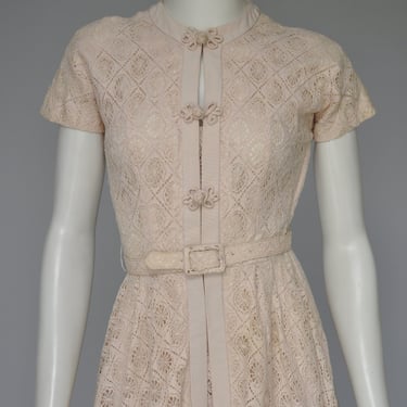 vintage 1940s peach spider web lace dress XXS/XS 