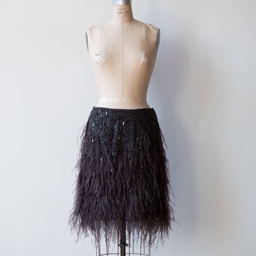 1990s Silk Feather Trim Skirt | Heidi Weisel 
