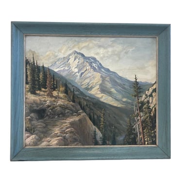 Free Shipping Within Continental US - Framed Signed and dated Vintage Painting depicting a Serene mountain forest scene. 