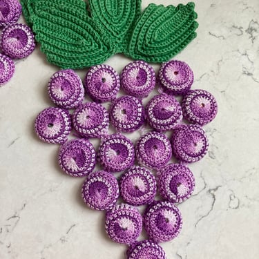 One Set of Vintage Purple Grape Crochet Bottle Cap Pot Holder by LeChalet
