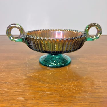 Antique Westmoreland Glass Prisms RARE Teal Carnival Glass Squat Compote 
