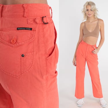 Coral Pants 80s High Waisted Rise Pants Pink Orange Straight Leg Retro Trousers Slacks Vintage Organically Grown 1980s Extra Small xs 25 