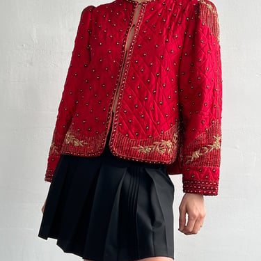 Red Silk Beaded Jacket (M)