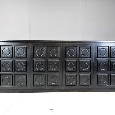 Black brutalist credenza, 1970s - vintage brutalist credenza - graphical brutalist credenza 