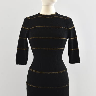 40's Gold Striped Boucle Knit Dress