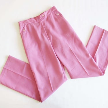 80s High Waist Pink Lavender Trouser Pants 29 Tall - Vintage 1980s Polyester Womens Pants - Pastel Solid Color Straight Leg Pant 