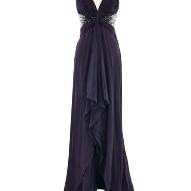 Roberto Cavalli Sequin Accented Pleated Tie Front Gown