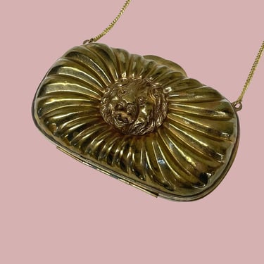 Vintage Evening Bag Retro 1920s Antique + Gold Metal + Repousse + Lions Head + Clutch + Shoulder Bag + Art Deco + Womens Accessory 
