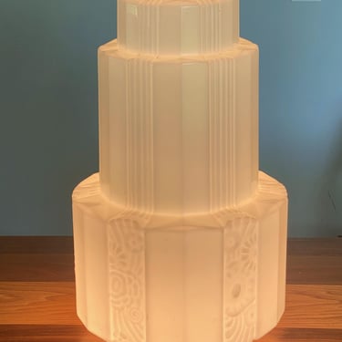 Vintage Original Art Deco Skyscraper Milk Glass Shade Pendant Light 
