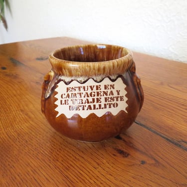 Vintage Brown Drip Glaze Mug Cartagena Mexico Souvenir 