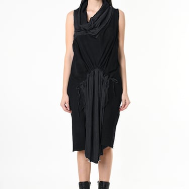 Draped Neck Contrast Panel Dress in BLACK Only