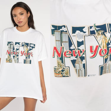 New York Shirt 90s NYC Shirt Retro TShirt New York City Vintage t Shirt 90s Travel Tourist Graphic Tee White Large 