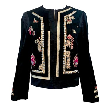 Moschino Early 2000s Embroidered Studded Folk Inspired Cropped Jacket