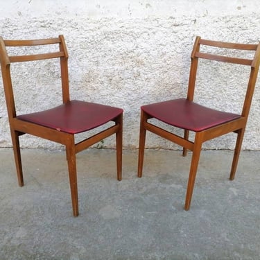 1 of 2 Vintage Wooden Chairs/ Wood and Red Faux Leather Chairs / Dining Chairs/ Retro Furniture/ Yugoslavia Chairs/ Stol Kamnik Chairs/ 70s 