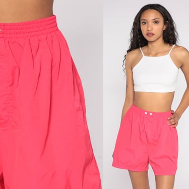 Hot Pink Shorts 80s Shorts Baggy High Waisted Retro 90s Nylon Beach Shorts Hipster Vintage Shorts Athletic Small S 