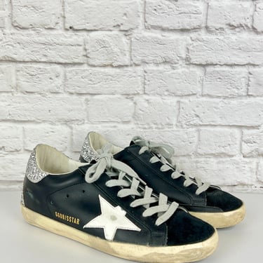 Golden Goose Super-Star Low Top Sneaker, Size 37, Black/White/Silver