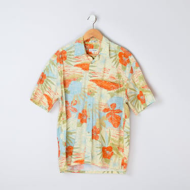 Vintage 90s Pierre Cardin Orange & Cream Hawaiian Shirt - tropical, surfer, aloha, nineties - Men's L 