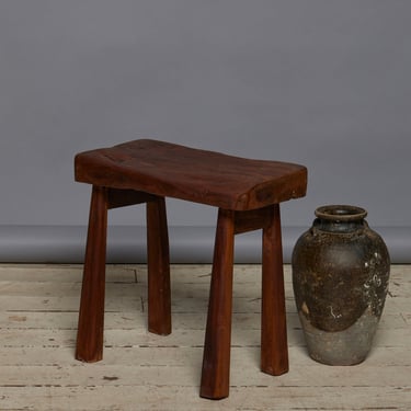 Small Primitive Teak Stool with an Old Warn Teak Top