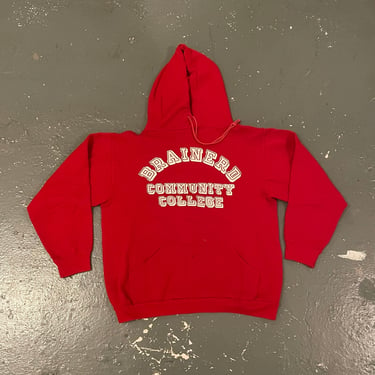 Size Medium Vintage 70’s Russell Athletic Brainerd Community College Hoodie Pullover Sweatshirt Men’s Red 