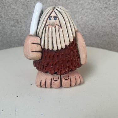 Vintage Launa Pottery art caveman Figurine 3D Signed made in Uruguay 