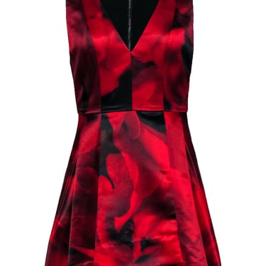 Alice & Olivia - Red & Black Rose Print Sleeveless Dress Sz 0