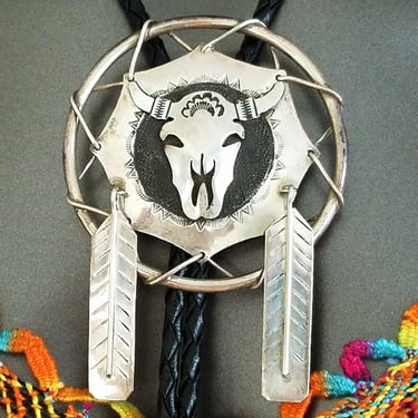 Superb Roger Skeet Sterling Bolo Tie~Dreamcatcher Pendant Sterling Silver 925~Unisex Jewelry~Vintage Native American Jewelry~JewelsandMetals 