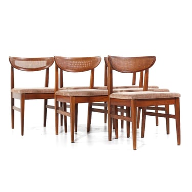 American of Martinsville Mid Century Walnut and Cane Back Dining Chairs - Set of 6 - mcm 
