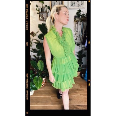Vintage Emma Domb 60s Mini Dress 1960s Dresses Bright Neon Green Cocktail Party Formal Attire Prom 
