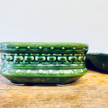 Emerald Green Geometric Motif Rectangular Planter | Houseplant Pot | Square Planter | Small Planter | Mid Century Planter Pottery Ceramic 