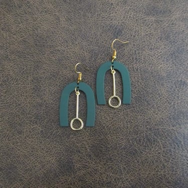 Geometric earrings, simple green and gold modern earrings 2 