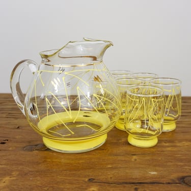 Classic Elegance: Vintage Ball Pitcher Juice Set - 7 Piece Glassware Collection 