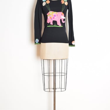 vintage 70s top black pink satin applique ELEPHANT balloons tee shirt XS S clothing 