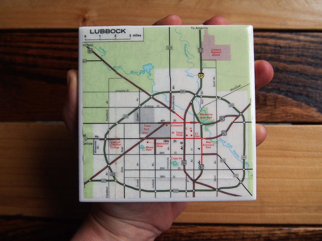 1974 Lubbock Texas Map Coaster. Texas Vintage Map. Lubbock Coaster ...