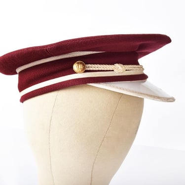 Vintage Military BAND HAT Red Maroon & White Wool Sutherland Corp Antique Men's Costume Mid Century 1940's, 1950's Marching Band Music 