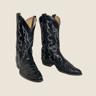 Vintage TONY LAMA Black Snakeskin Cowboy Boots ~ men's 9 D / women's 10 1/2 ~ Western / Rockabilly / Ranch Wear ~ 