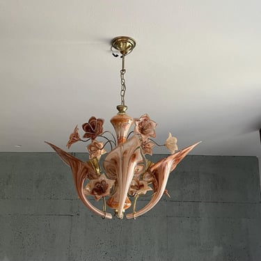 Hollywood Regency Ceiling Lamp Made of Murano glass and brass / 70s / Vintage Ceiling lamp / Holywood Regency Chandelier / Franco Luce 