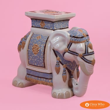 Vintage White and Blue Ceramic Elephant