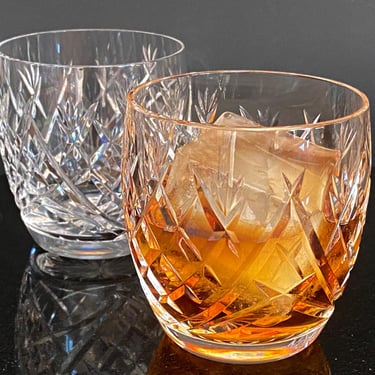 Pair of Waterford Lead Crystal Old Fashioned Glasses - Donegal 9 oz Whiskey Tumblers, Luxe Cut Glass Barware 