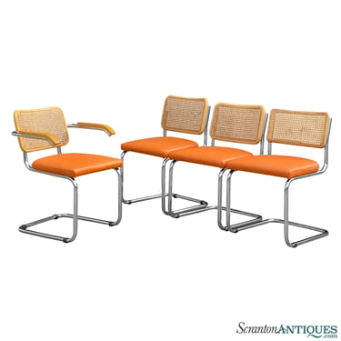 Mid-Century Cane & Orange Upholstered Cesca Dining Chairs by Knoll - Set of 4