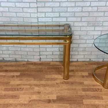 Hollywood Regency Brass and Glass Console Table & Side Table by Leon Rosen for Pace - 2 Piece Set