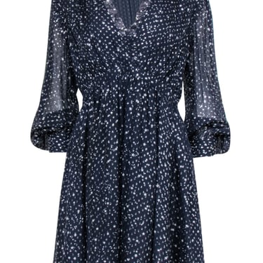 Kate Spade - Navy & Silver Metallic Star Print Silk Dress Sz 8