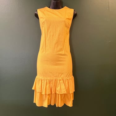 1960s mod dress vintage yellow Swiss dot shift medium 