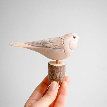 Vintage Hand Carved Wood Bird Figurine 