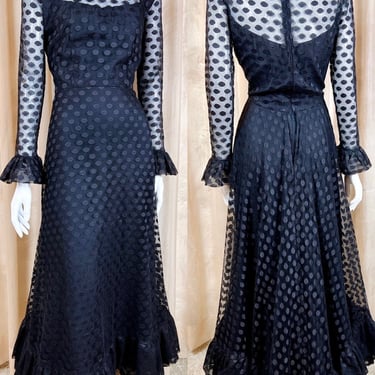 1970's Mesh Polka Dot Maxi Dress