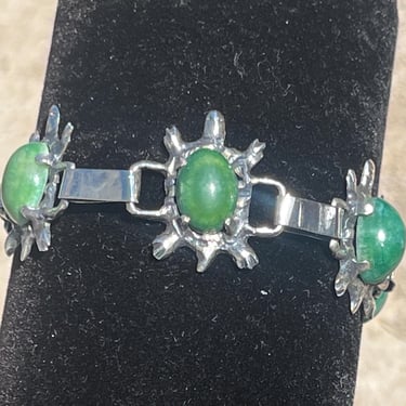 Vintage Mexico Silver Turtle Link with Green Shell Backs Bracelet c. 1930's 