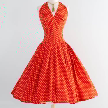 Iconic 1950's Cayenne Red & Saffron Yellow India Print Summer Dress / Small