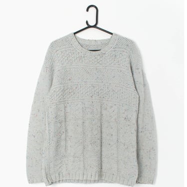 Vintage hand knitted jumper with marl yarn in grey, mens - Medium 