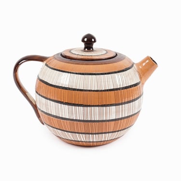 Sgraffito Ceramic Teapot Mid Century Modern 
