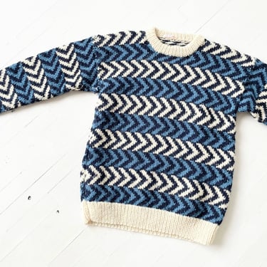 Vintage Blue + White Wool Zigzag Sweater 