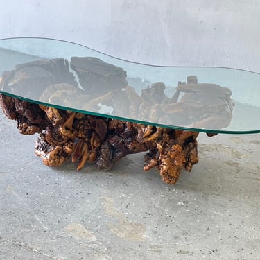 Vintage Mid Century Modern Amorphous/Biomorphic Glass Driftwood Coffee Table 